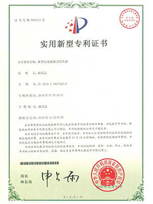 高效毛阳镇旋膜式毛阳镇除氧器专利证书